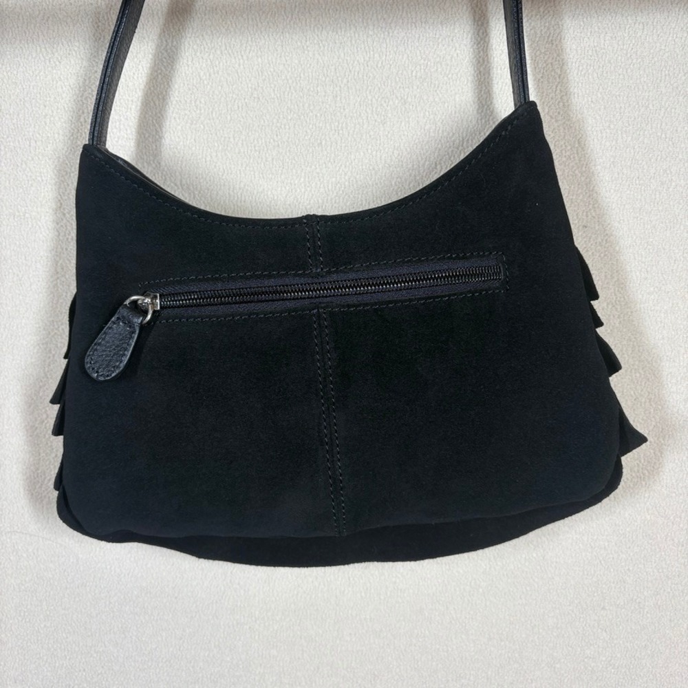 Coldwater Creek Y2K Boho Black Suede Ruffle Tiered Shoulder Bag Small Handbag - Picture 3 of 10